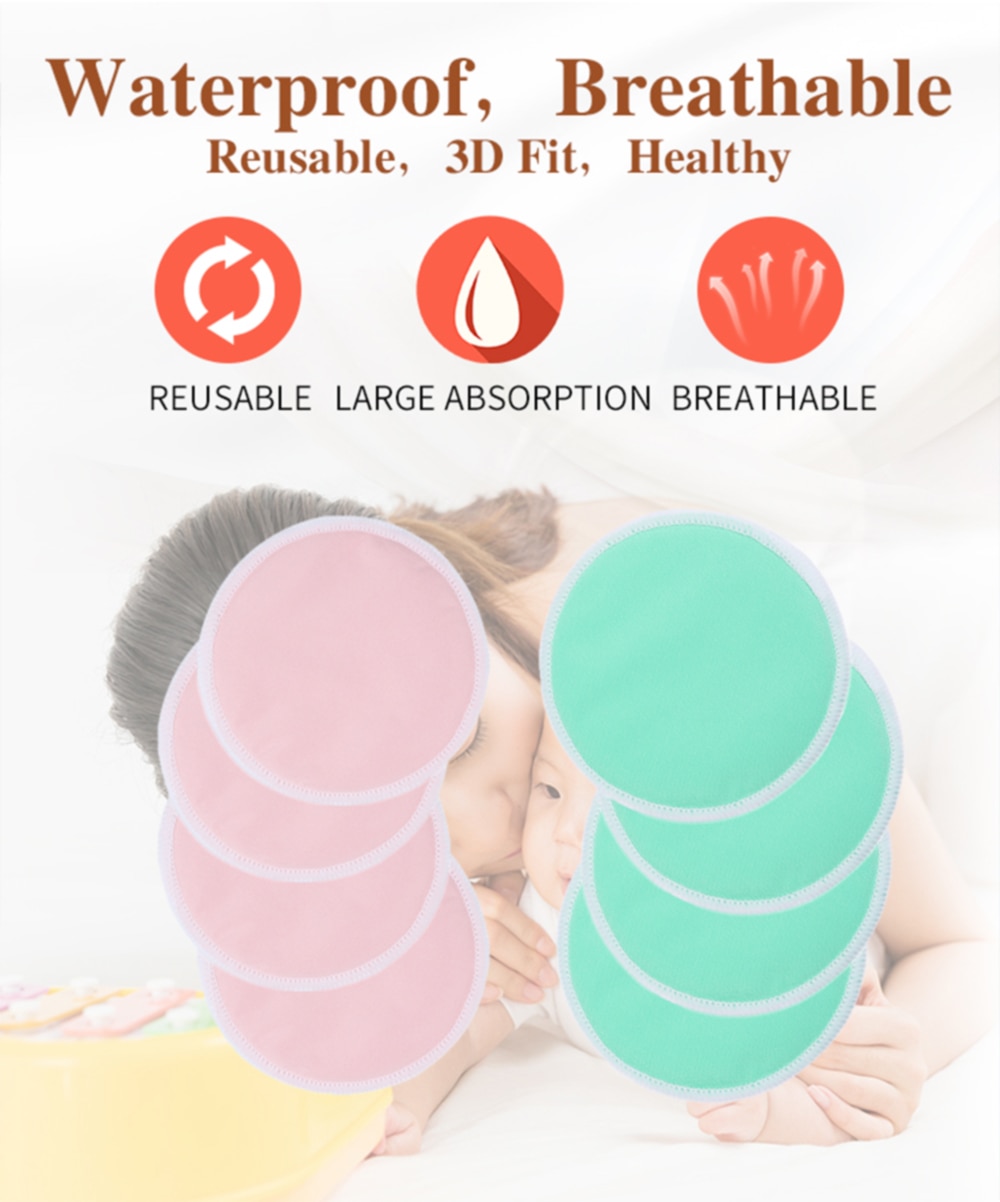 [Mumsbest] 4 PCS Ecological Reusable Nursing pads Bamboo Breast Pads Bamboo Washable Contoured Feeding pads For Women Contoured